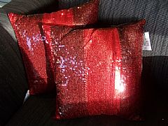 SEQUINS-STRIPES-BLACK-&-RED-CUSHION-40-cm-X-40-cm-SQUARE-NEW-DESIGNER-BARGAIN